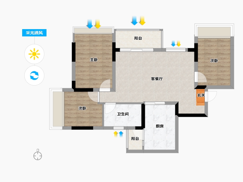 四川省-成都市-金科集美星宸-73.38-户型库-采光通风