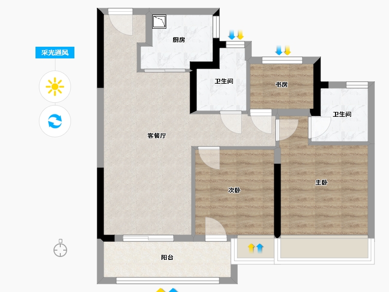 浙江省-温州市-金澜云邸-70.99-户型库-采光通风