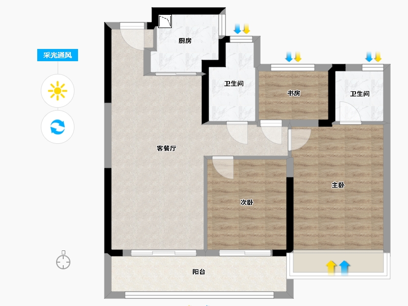 浙江省-温州市-金澜云邸-79.75-户型库-采光通风