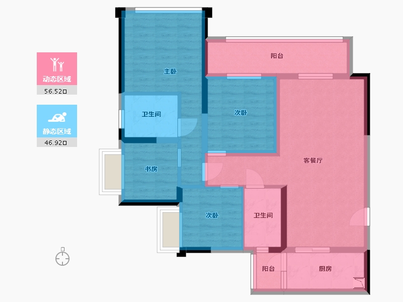 重庆-重庆市-龙湖春江天镜-91.20-户型库-动静分区