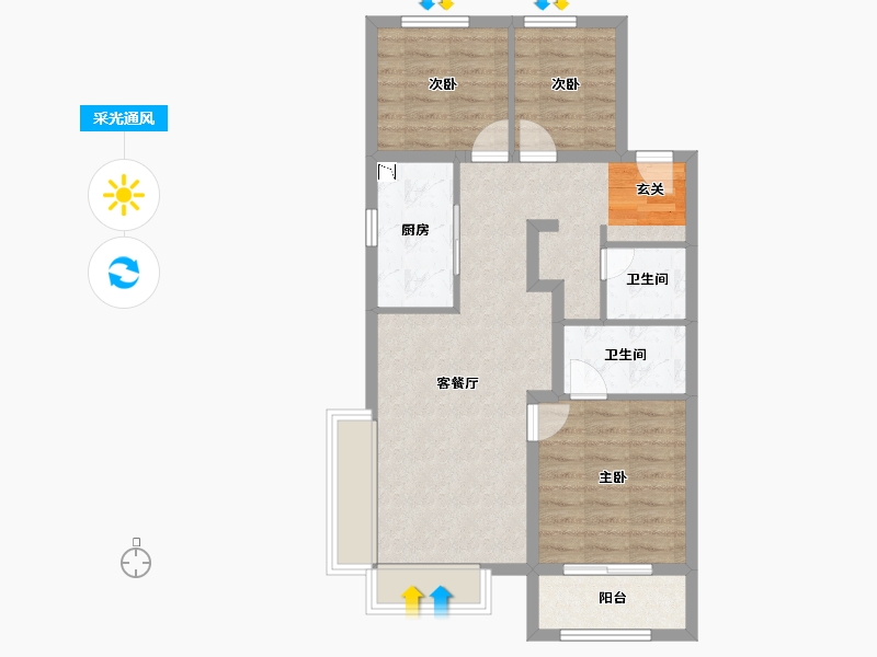 山西省-太原市-万科城市之光・东望-71.35-户型库-采光通风