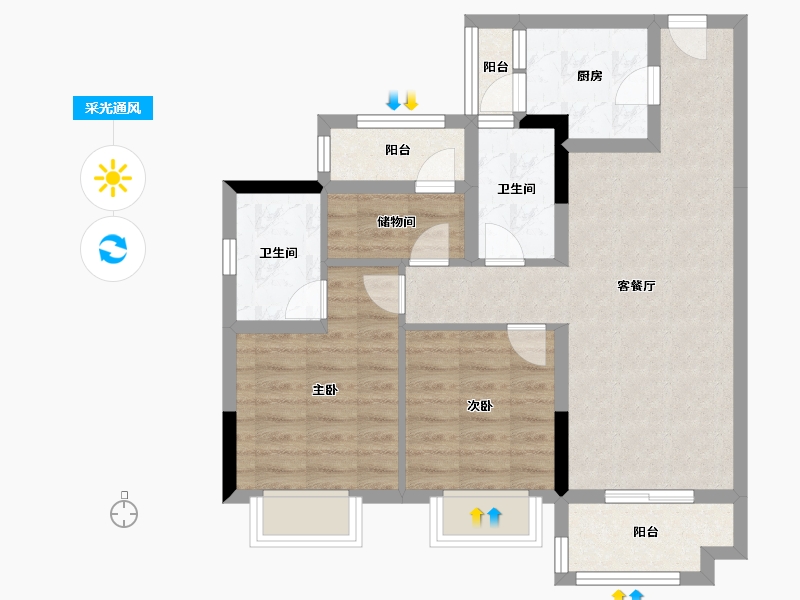 广东省-中山市-合景招商・映月台-70.94-户型库-采光通风