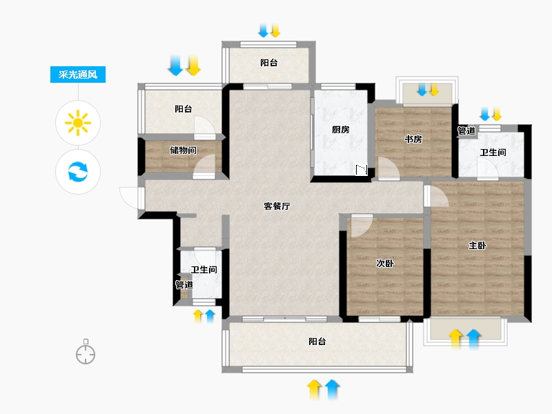 湖南省-株洲市-金轮津桥华府-105.93-户型库-采光通风