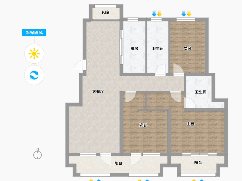 山东省-青岛市-六和庄园-105.70-户型库-采光通风