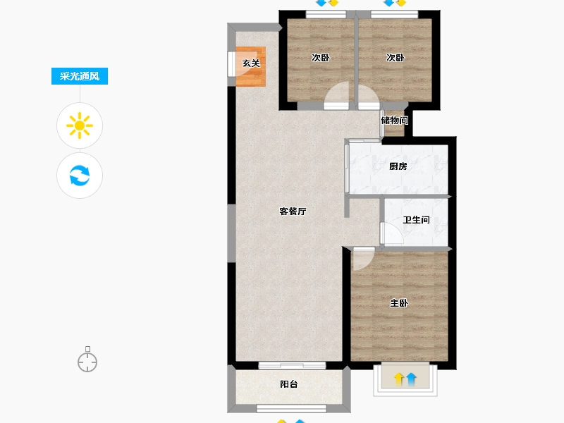 山西省-太原市-万科城市之光・东望-68.97-户型库-采光通风