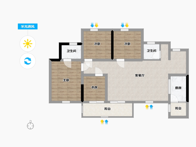 四川省-遂宁市-正黄 金域香江-84.54-户型库-采光通风