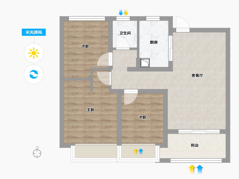 江苏省-徐州市-绿地高铁东城-63.48-户型库-采光通风