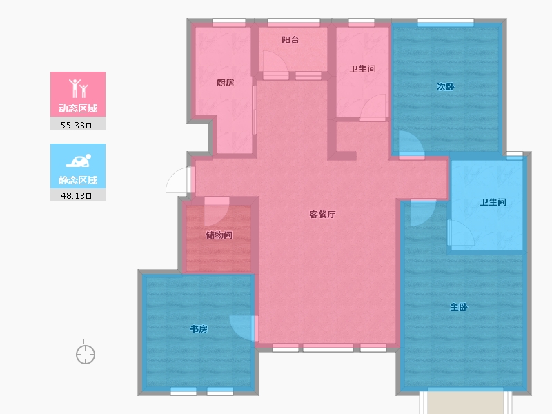 辽宁省-大连市-泰达悦城小时光-92.00-户型库-动静分区