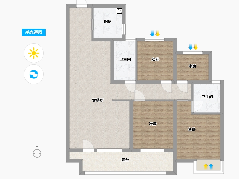 山东省-滨州市-石榴・玉兰湾-102.40-户型库-采光通风