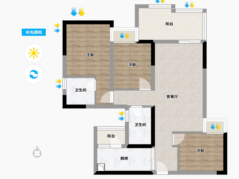 重庆-重庆市-蓝光公园华府-79.14-户型库-采光通风