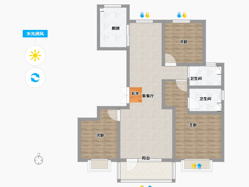 山东省-济南市-中铁城-102.60-户型库-采光通风