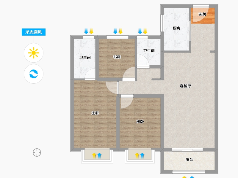 山西省-太原市-融创中心-88.99-户型库-采光通风