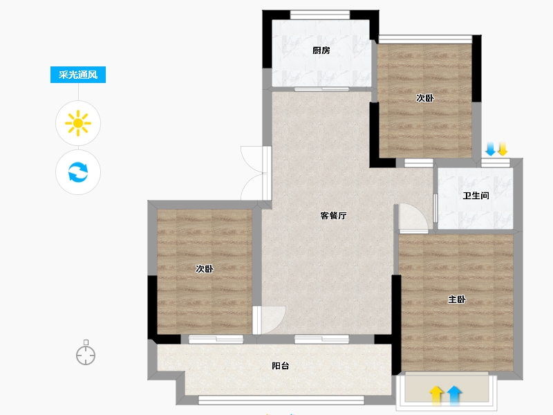 浙江省-温州市-云中墅-71.20-户型库-采光通风