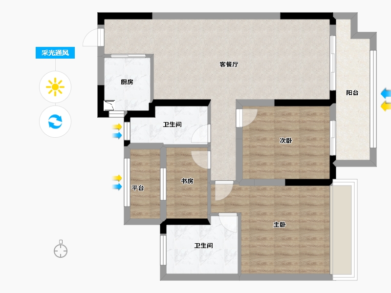 安徽省-马鞍山市-奥克斯姑溪玖和-80.00-户型库-采光通风