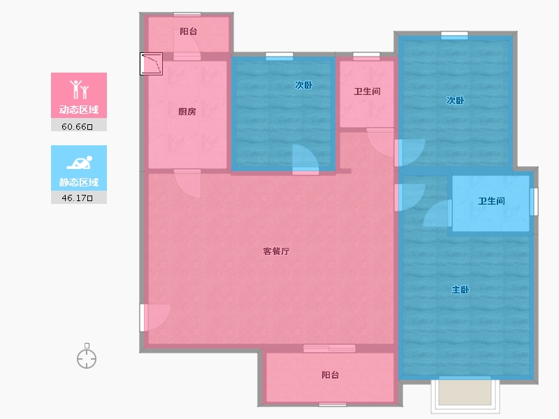 陕西省-西安市-龙腾万都汇-95.69-户型库-动静分区