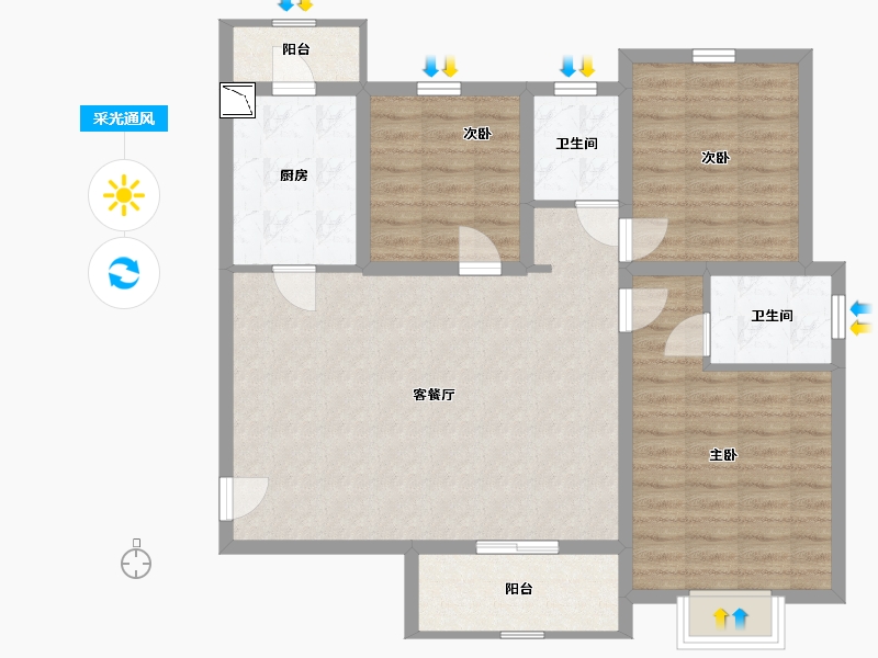 陕西省-西安市-龙腾万都汇-95.69-户型库-采光通风