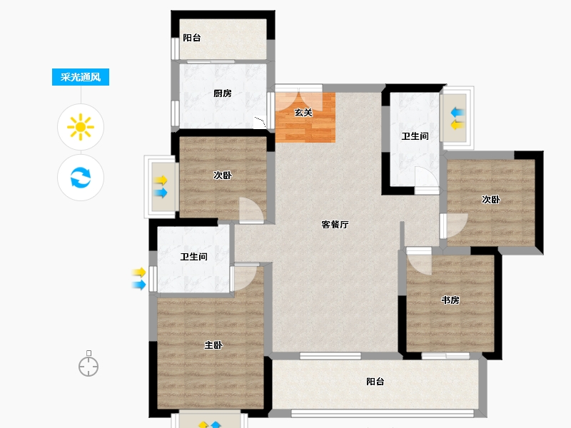 四川省-成都市-凤溪院子-100.90-户型库-采光通风