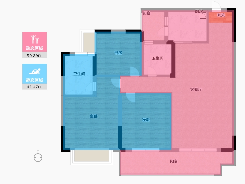 贵州省-贵阳市-贵州当代MOMΛ未来城-90.99-户型库-动静分区