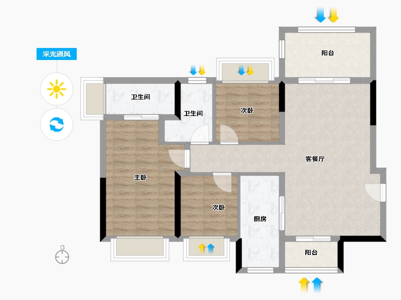 广东省-中山市-钰海美筑-84.35-户型库-采光通风