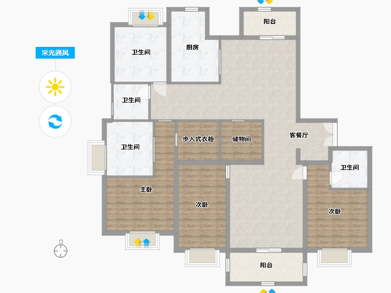 上海-上海市-瑞虹中粮海景壹号-164.51-户型库-采光通风