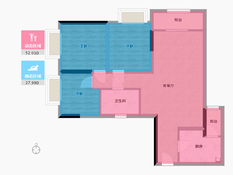 重庆-重庆市-龙湖嘉天下-70.43-户型库-动静分区