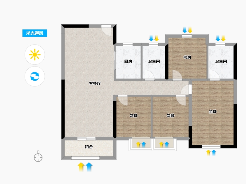 湖北省-武汉市-清能正荣府-104.00-户型库-采光通风