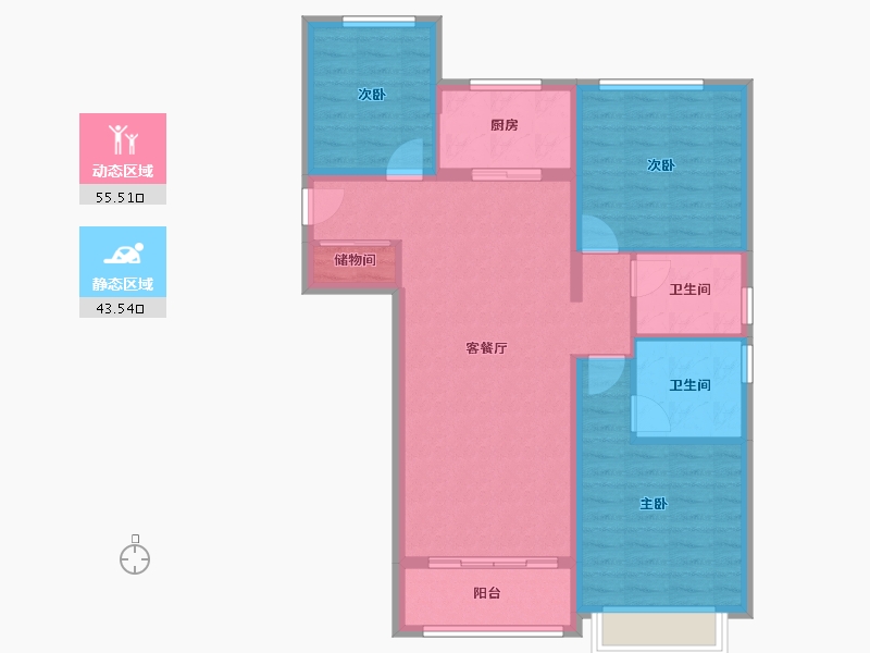 陕西省-西安市-融创天朗南长安街壹号-88.94-户型库-动静分区