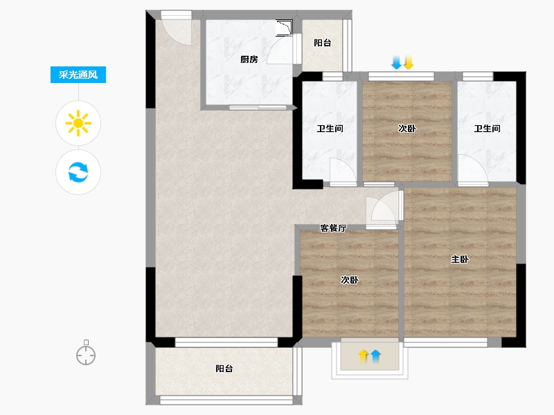 广东省-中山市-富盈居二期-71.52-户型库-采光通风