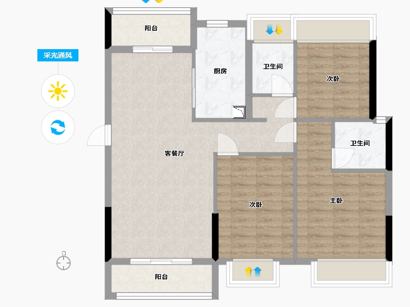 广东省-中山市-碧桂园御府-85.68-户型库-采光通风