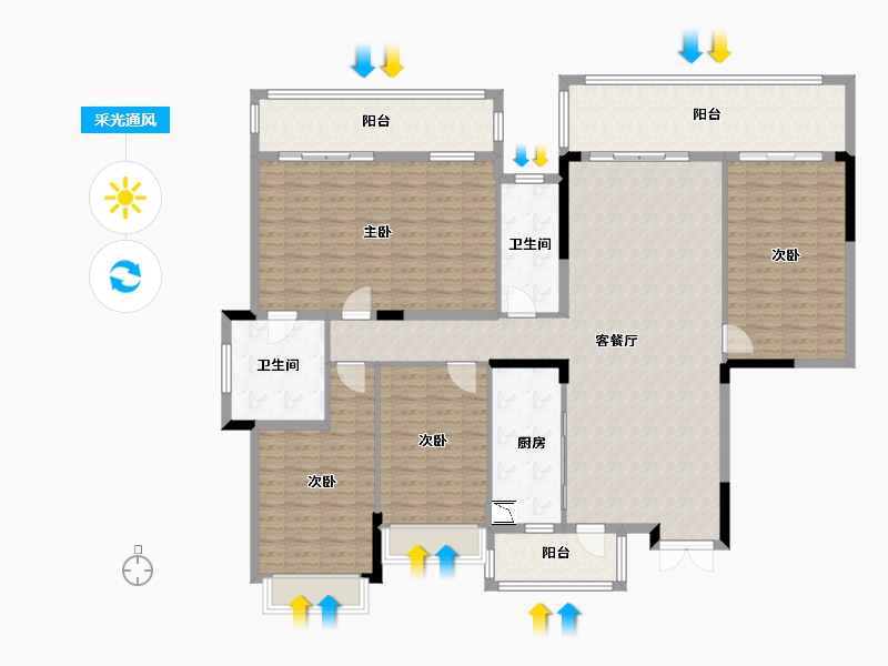 广西壮族自治区-南宁市-梦之岛江湾一品-173.37-户型库-采光通风