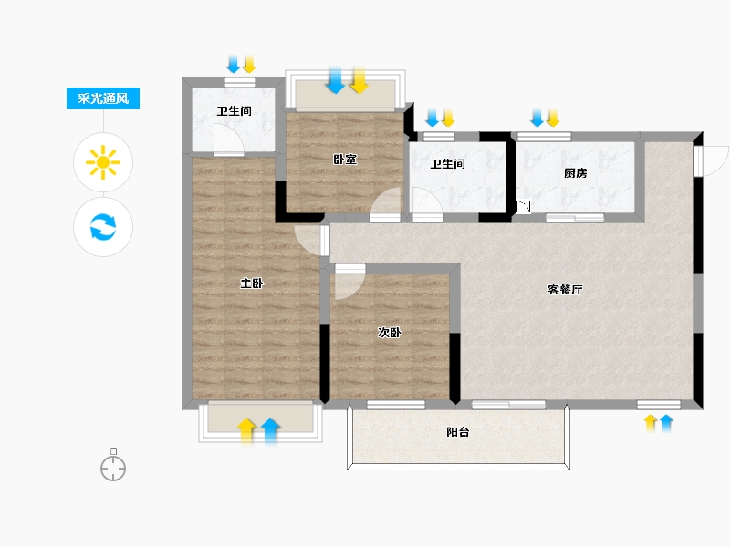 四川省-泸州市-幸福里龙湖1号-93.81-户型库-采光通风