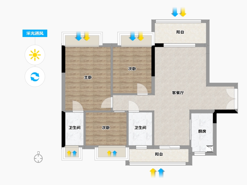 广东省-中山市-华鸿珑悦轩-85.98-户型库-采光通风