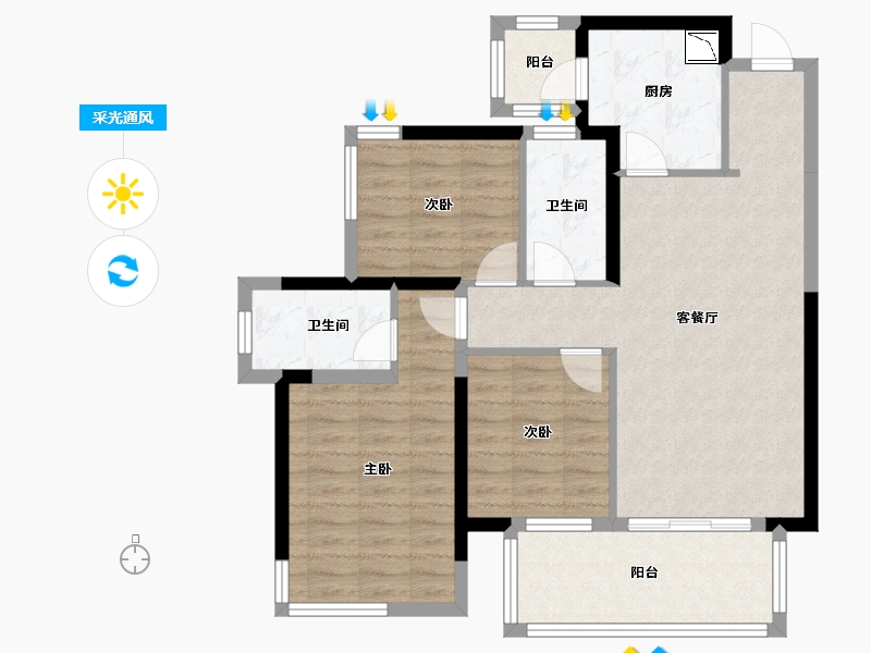 广西壮族自治区-南宁市-南宁绿地城-86.16-户型库-采光通风