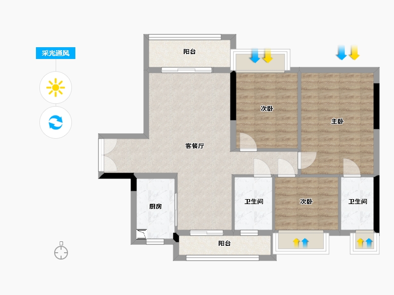 广东省-中山市-华鸿珑悦轩-84.44-户型库-采光通风