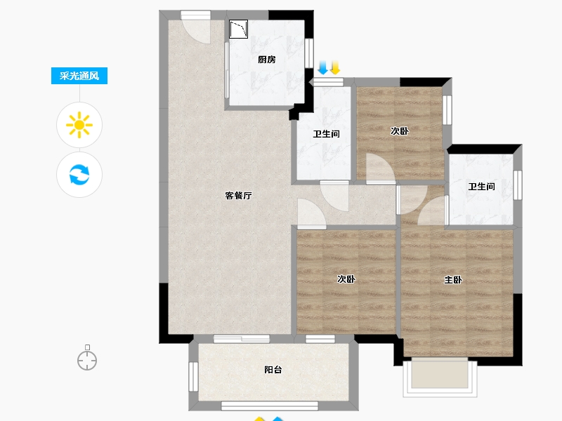 广西壮族自治区-南宁市-龙光江南院子-70.54-户型库-采光通风