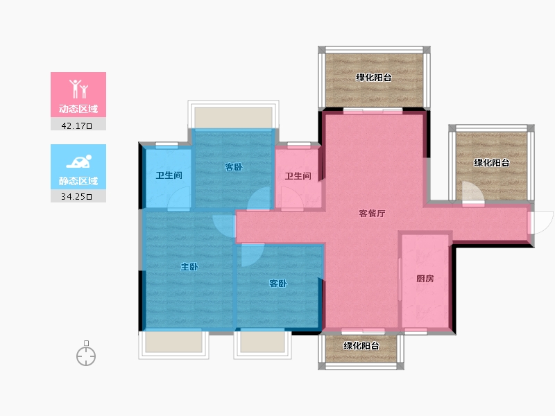 广西壮族自治区-南宁市-荣浩观唐府-84.07-户型库-动静分区