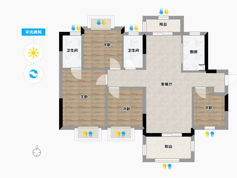 广西壮族自治区-南宁市-龙光江南院子-84.88-户型库-采光通风