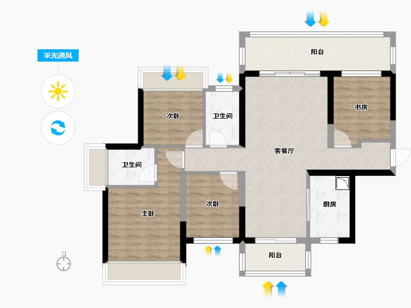 广西壮族自治区-南宁市-盛邦香颂-92.33-户型库-采光通风