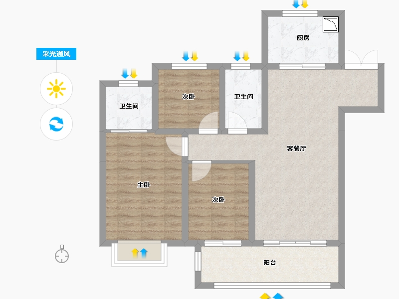 河北省-沧州市-吾悦华府-79.69-户型库-采光通风