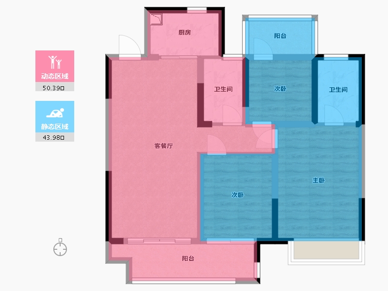 江苏省-苏州市-蔚蓝四季花园-83.53-户型库-动静分区