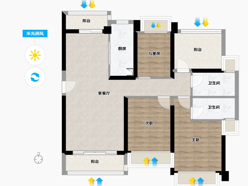 广东省-中山市-碧桂园招商大名府-86.10-户型库-采光通风