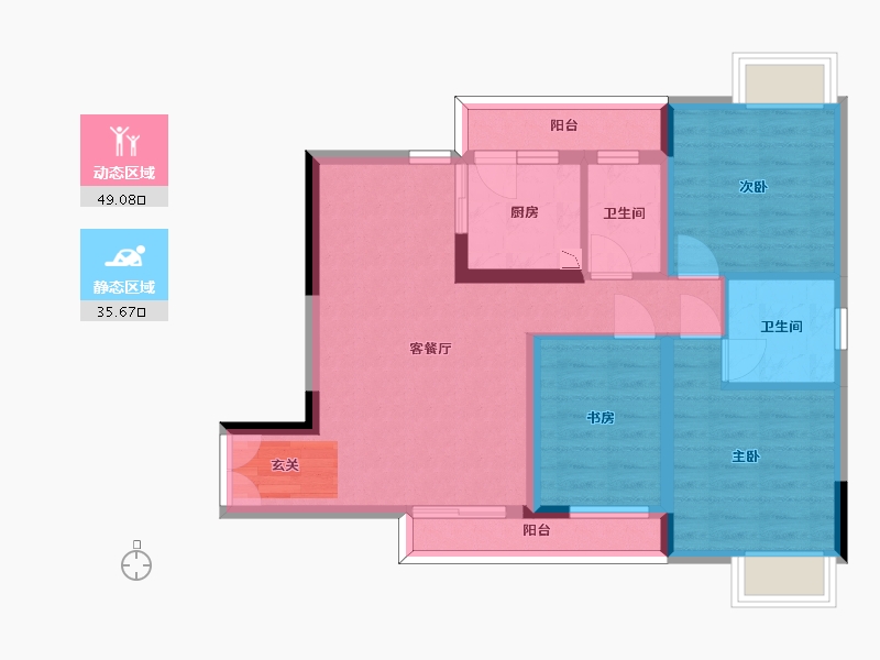 四川省-泸州市-万华玖玺府-74.57-户型库-动静分区