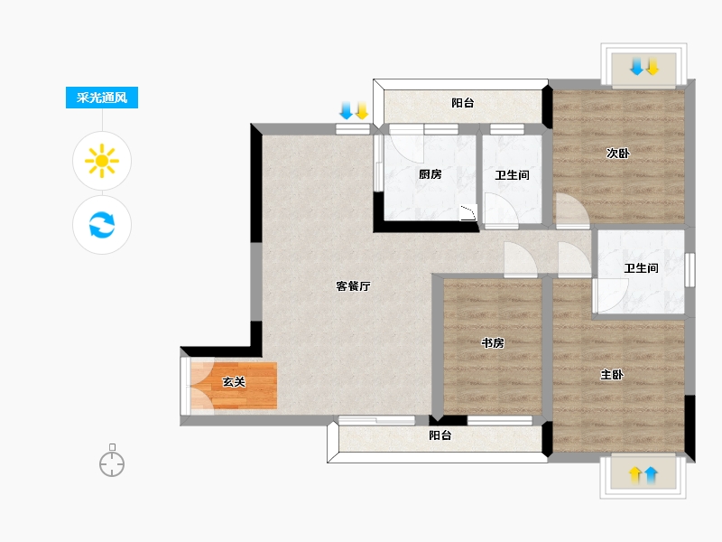 四川省-泸州市-万华玖玺府-74.57-户型库-采光通风