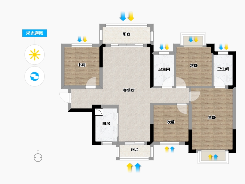 广西壮族自治区-南宁市-中梁国宾熙岸-91.08-户型库-采光通风