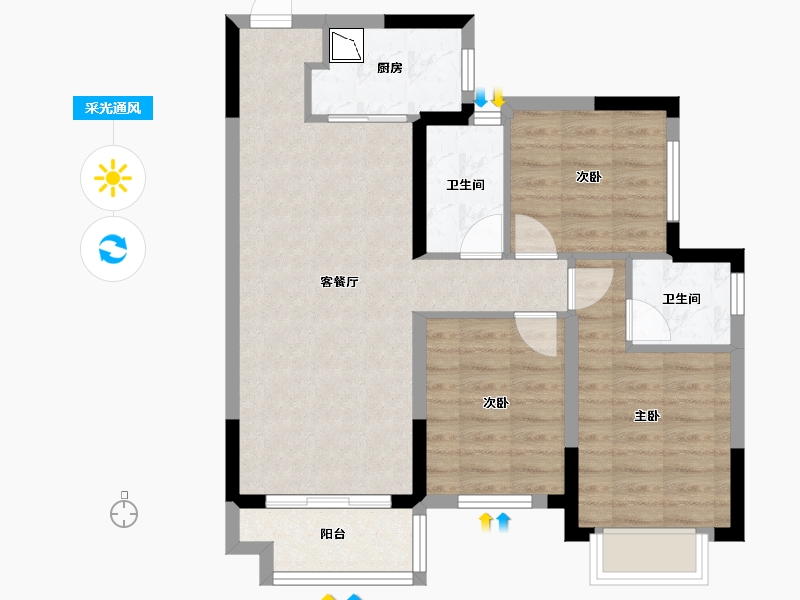 广西壮族自治区-南宁市-中梁国宾熙岸-72.86-户型库-采光通风