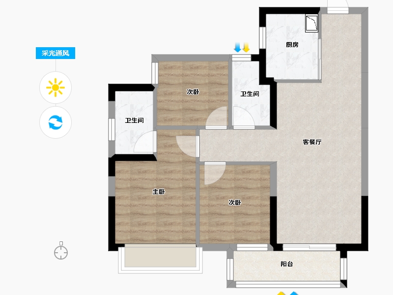 广西壮族自治区-南宁市-龙光玖珑郡-66.76-户型库-采光通风