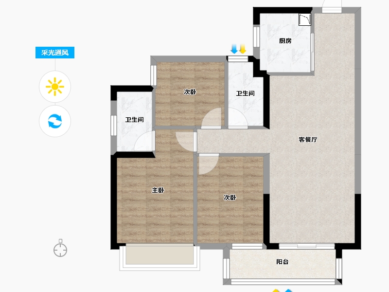 广西壮族自治区-南宁市-龙光玖珑郡-75.00-户型库-采光通风