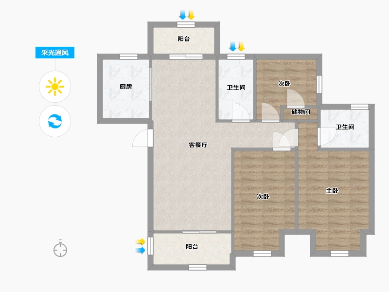 广西壮族自治区-南宁市-南宁江南万达广场-82.68-户型库-采光通风