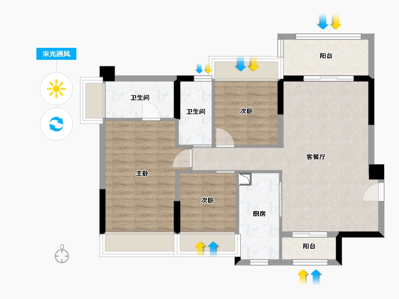 广东省-中山市-钰海美筑-81.27-户型库-采光通风