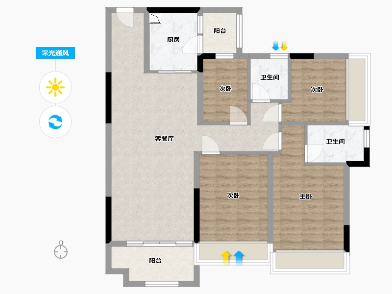 广东省-中山市-钰海美筑-98.55-户型库-采光通风